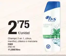 SPAR Fragadis H&S Champú 2 en 1, citrus, menthol, clásico o manzana oferta