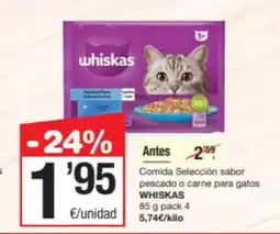 SPAR Fragadis WHISKAS Comida Selección sabor pescado o carne para gatos oferta