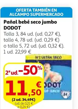 Alcampo DODOT Pañal bebé seco jumbo oferta