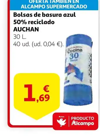 Alcampo AUCHAN Bolsas de basura azul 50% reciclado oferta