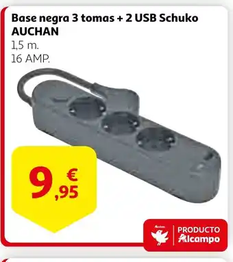 Alcampo Base negra 3 tomas + 2 USB Schuko oferta