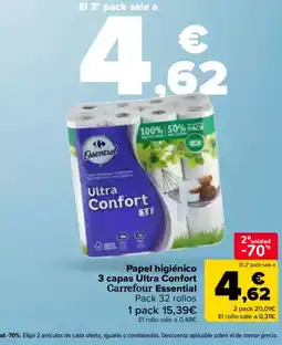 Carrefour Papel higiénico 3 capas Ultra Confort Carrefour Essential oferta