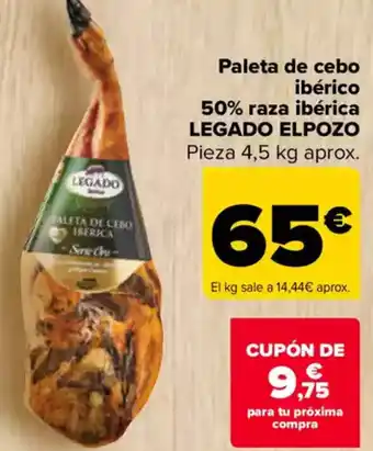 Carrefour LEGADO ELPOZO Paleta de cebo ibérico 50% raza ibérica oferta