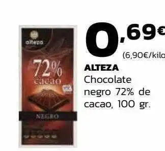 Supermercados Lupa Alteza Chocolate Negro 72% De Cacao 100gr oferta