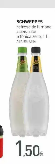 Condis Schweppes Refresc De Llimona O Tònica Zero 1L oferta