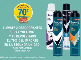 E.Leclerc "REXONA" Llévate 2 desodorantes spray y te devolvemos el 70% del importe en la segunda unidad oferta