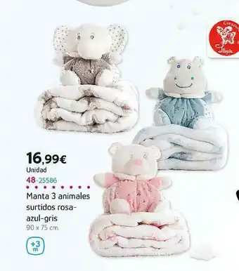 Super Juguete Manta 3 Animales Surtidos Rosa-azul-gris oferta