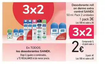 Carrefour Sanex Desodorante roll on dermo extra control 50ml. Pack 2 unidades oferta