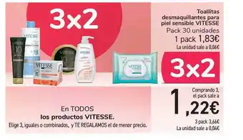 Carrefour Vitesse Toallitas desmaquillantes para piel sensible Pack 30 unidades oferta