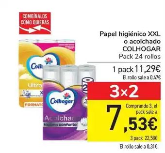 Carrefour Colhogar Papel higiénico XXL o acolchado Pack 24 rollos oferta