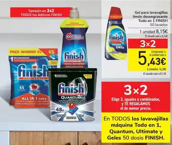 Carrefour Finish Gel para lavavajillas limón desengrasante Todo en 1 50 lavados oferta