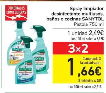 Carrefour Sanytol Spray limpiador desinfectante multiusos, baños o cocinas Pistola 750ml oferta