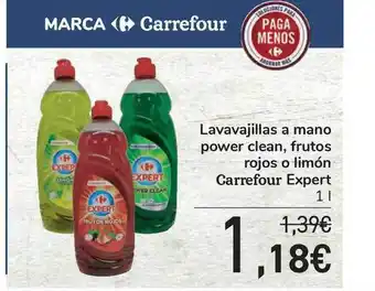 Carrefour Carrefour Expert Lavavajillas a mano power clean, frutos rojos o limón 1L oferta