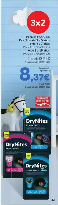 Carrefour Huggies Dry Nites de 3 a 5 años o de 4 a 7 años o de 8 a 15 años Pañales oferta