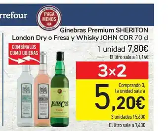 Carrefour Sheriton London Dry Ginebras Premium O John Cor Fresa y Whisky 70cl oferta