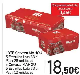 Carrefour Lote Cerveza Mahou 5 Estrellas Lata 33cl + Cerveza Mahou 5 Estrellas Lata 33cl oferta