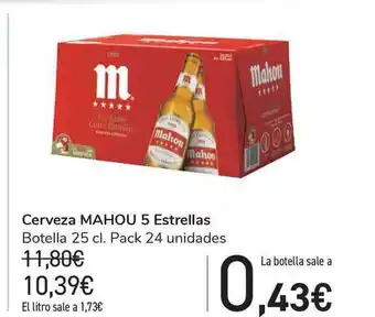 Carrefour Mahou 5 Estrellas Cerveza Botella 25cl. Pack 24 unidades oferta
