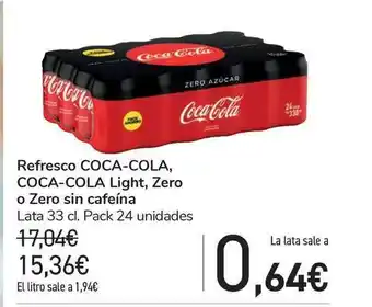 Carrefour Coca-Cola, Coca-Cola Light, Zero o Zero sin cafeína Refresco Lata oferta