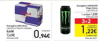 Carrefour Red Bull Lata Energético 25cl + Mega Green Lata Energético Lata 553ml oferta