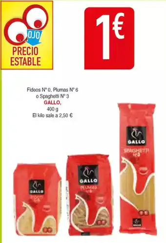 Masymas GALLO Fideos N° 0, Plumas N° 6 o Spaghetti N° 3 oferta