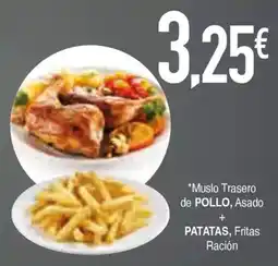 Masymas Muslo trasero de pollo, asado patatas, fritas ración oferta