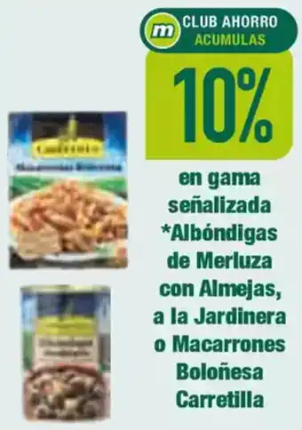 Masymas CARTILLA en gama señalizada *Albóndigas de Merluza con Almejas, a la Jardinera o Macarrones Boloñesa oferta