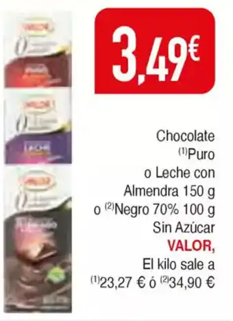 Masymas VALOR Chocolate Puro o Leche con Almendra o Negro 70% Sin Azúcar oferta