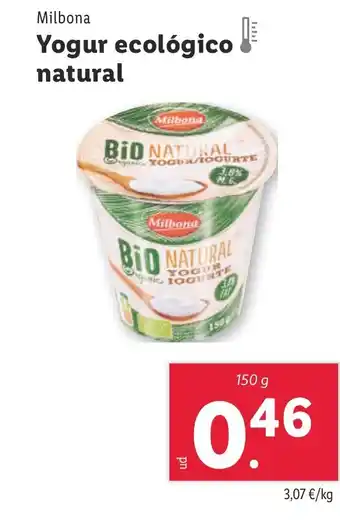 Lidl MILBONA Yogur ecológico natural oferta