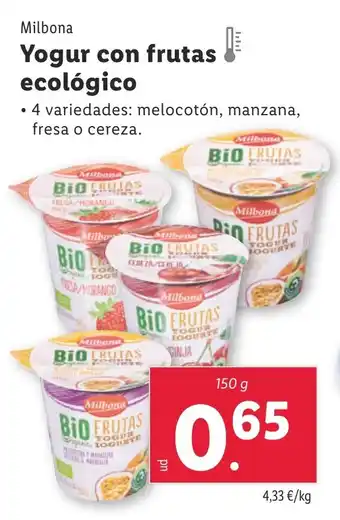 Lidl MILBONA Yogur con frutas ecológico oferta