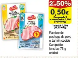 FROIZ Fiambre de pechuga de pavo o Jamón cocido Campofrio lonchas oferta