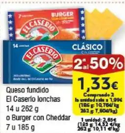 FROIZ EL CASERIO Queso fundido  Lonchas o Burger con Cheddar 7 u oferta