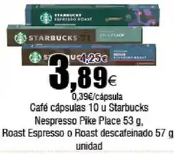 FROIZ STARBUCKS Café cápsulas 10 u Nespresso Pike Place Roast Espresso o Roast descafeinado oferta