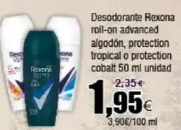 FROIZ REXONA Desodorante roll-on advanced algodón, protection tropical o protection cobalt oferta