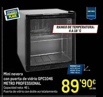 Mini Nevera Con Puerta De Vidrio Gpc1046 Metro Professional