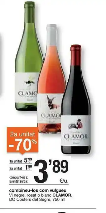 BonpreuEsclat 2a Unitat -70% Vi Negre Rosat O Blanco Clamor Do Costers Del Segre oferta