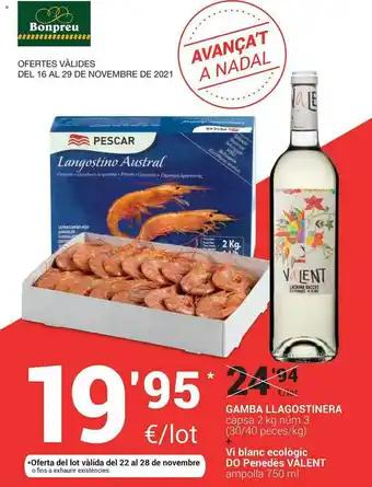 BonpreuEsclat Gamba Llagostinera Vi Blanc Ecològic Do Penedès Valent oferta