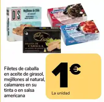 Supeco Filetes de caballa en aceite de girasol, mejillones al natural, calamares en su tinta o en salsa americana oferta