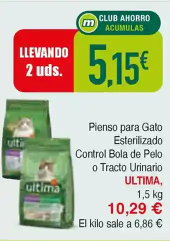 Masymas ULTIMA Pienso para Gato Esterilizado Control Bola de Pelo o Tracto Urinario oferta