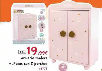 Josber Toys Armario Madera Muñecas Con 3 Perchas oferta
