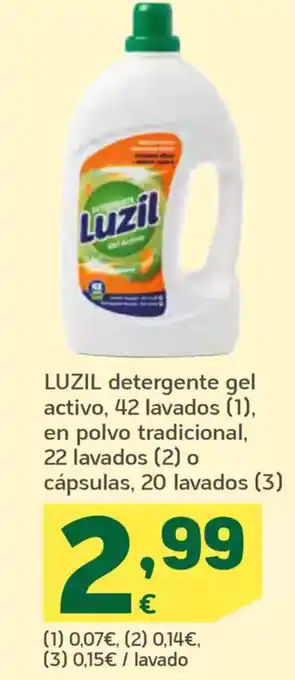 HiperDino LUZIL detergente gel activo, 42 lavados en polvo tradicional, 22 lavados o cápsulas, 20 lavados oferta