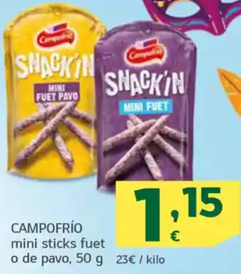 HiperDino CAMPOFRÍO mini sticks fuet o de pavo oferta