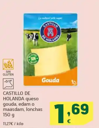 HiperDino CASTILLO DE HOLANDA queso gouda, edam o maasdam, lonchas oferta