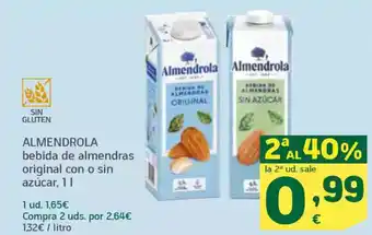 HiperDino ALMENDROLA bebida de almendras original con o sin azúcar oferta