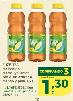 HiperDino FUZE TEA melocotón, maracuyá, limón con o sin azúcar o mango y piña, oferta