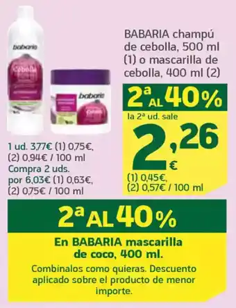 HiperDino BABARIA champú de cebolla o mascarilla de cebolla oferta