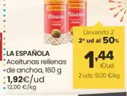 Autoservicios Familia LA ESPAÑOLA Aceitunas rellenas de anchoa oferta