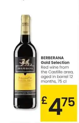 Eroski BERBERANA Gold Selection Red wine from the Castille area, aged in barrel 12 months oferta