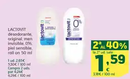 HiperDino LACTOVIT desodorante, original, men invisible, 0%, piel sensible, roll on oferta