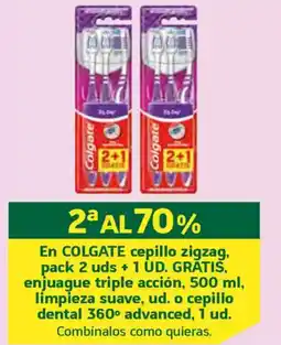 HiperDino COLGATE En cepillo zigzag, pack 2 uds + 1 UD. GRATIS oferta