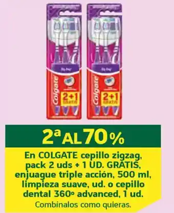 HiperDino COLGATE En cepillo zigzag, pack 2 uds + 1 UD. GRATIS oferta